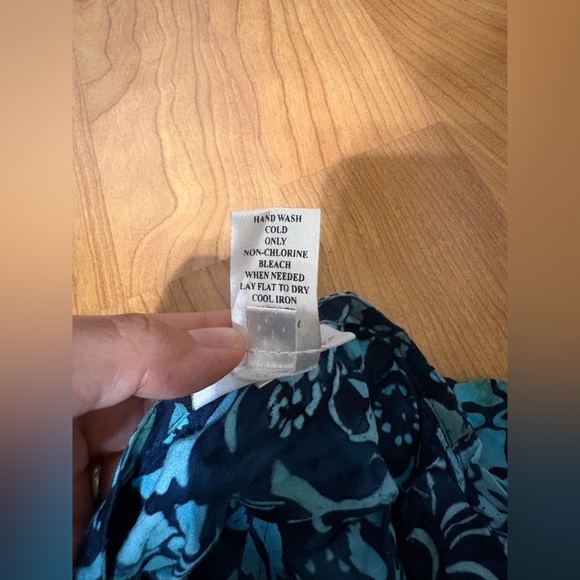 Soft Surroundings Open Front Rayon Tunic Blouse Long Sleeve Teal Green Pattern M - Picture 10 of 10